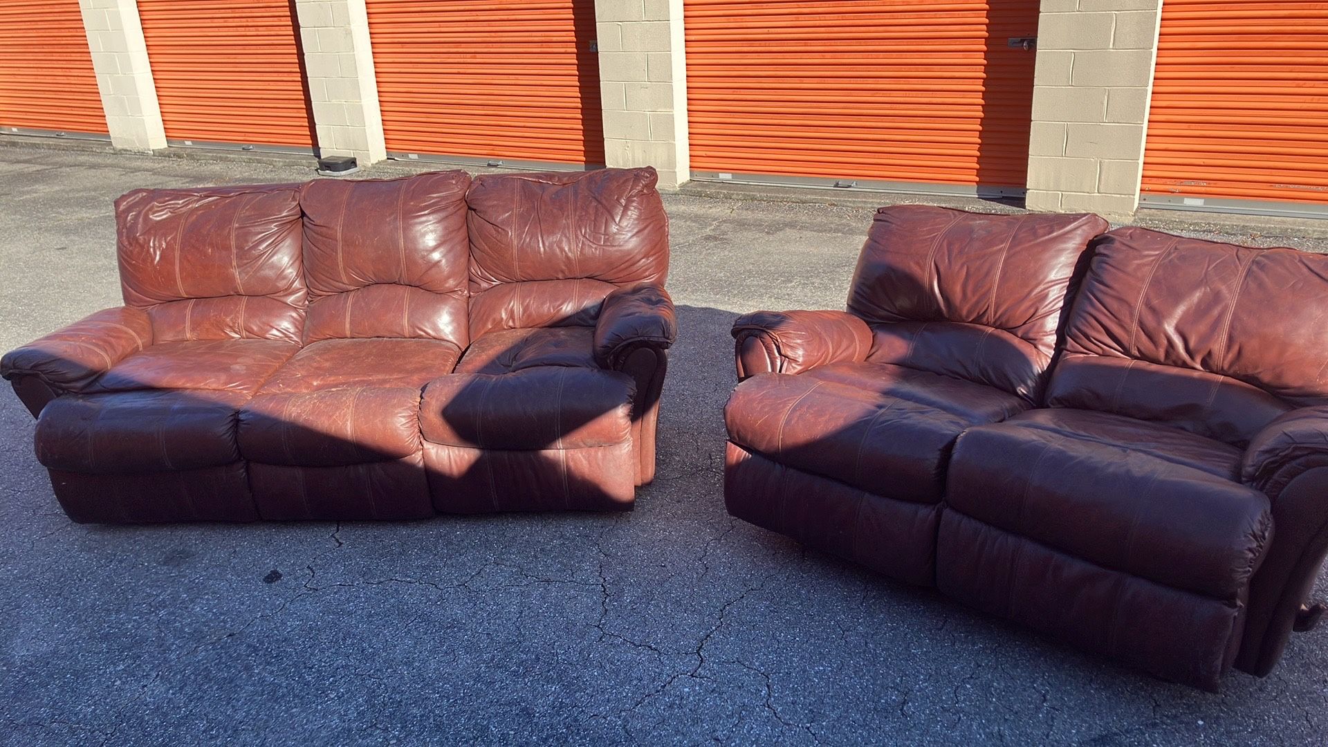Brown Leather Reclining Couch & Loveseat