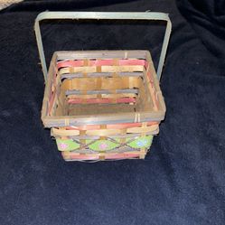 Multicoloured wood woven holiday basket with butterfly designs
