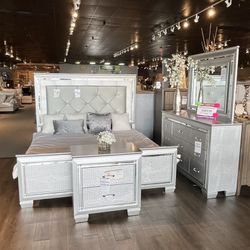 King Bed Frame, Dresser, Mirror And Nightstand 