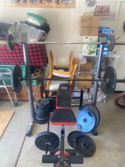 Weight Bench Set with 2 Barbells and Plates