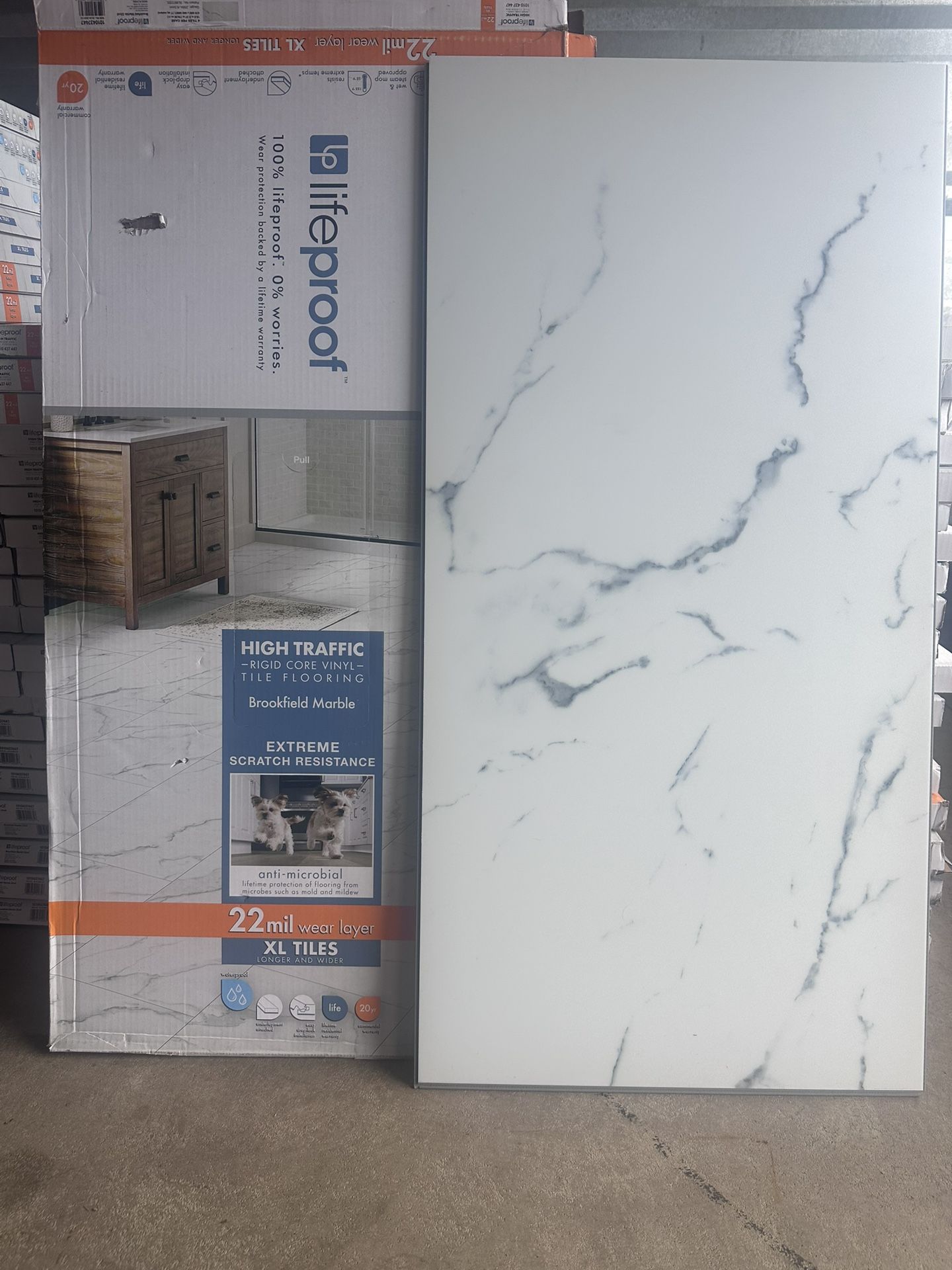 Brand new Lifeproof Brookfield Marble click Waterproof Vinyl Tile Flooring