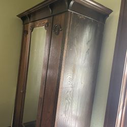 Antique Solid Wood Armoire With Mirror