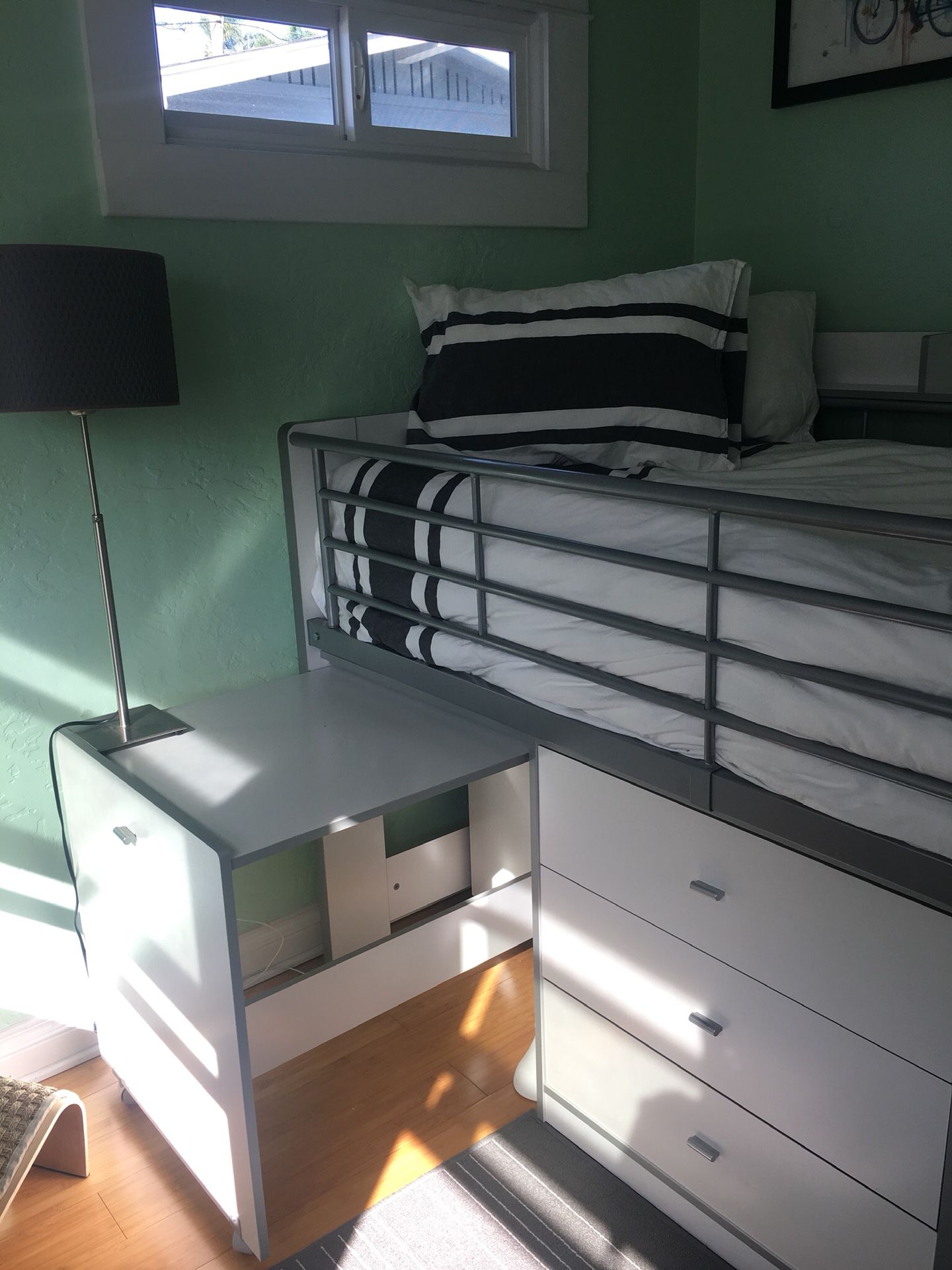 Loft bed with under bed storage and desk