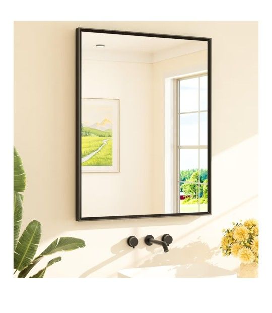 TETOTE Black Mirror for Bathroom Sink 30" x 36" Matte Black Beveled Metal Frame Bathroom
