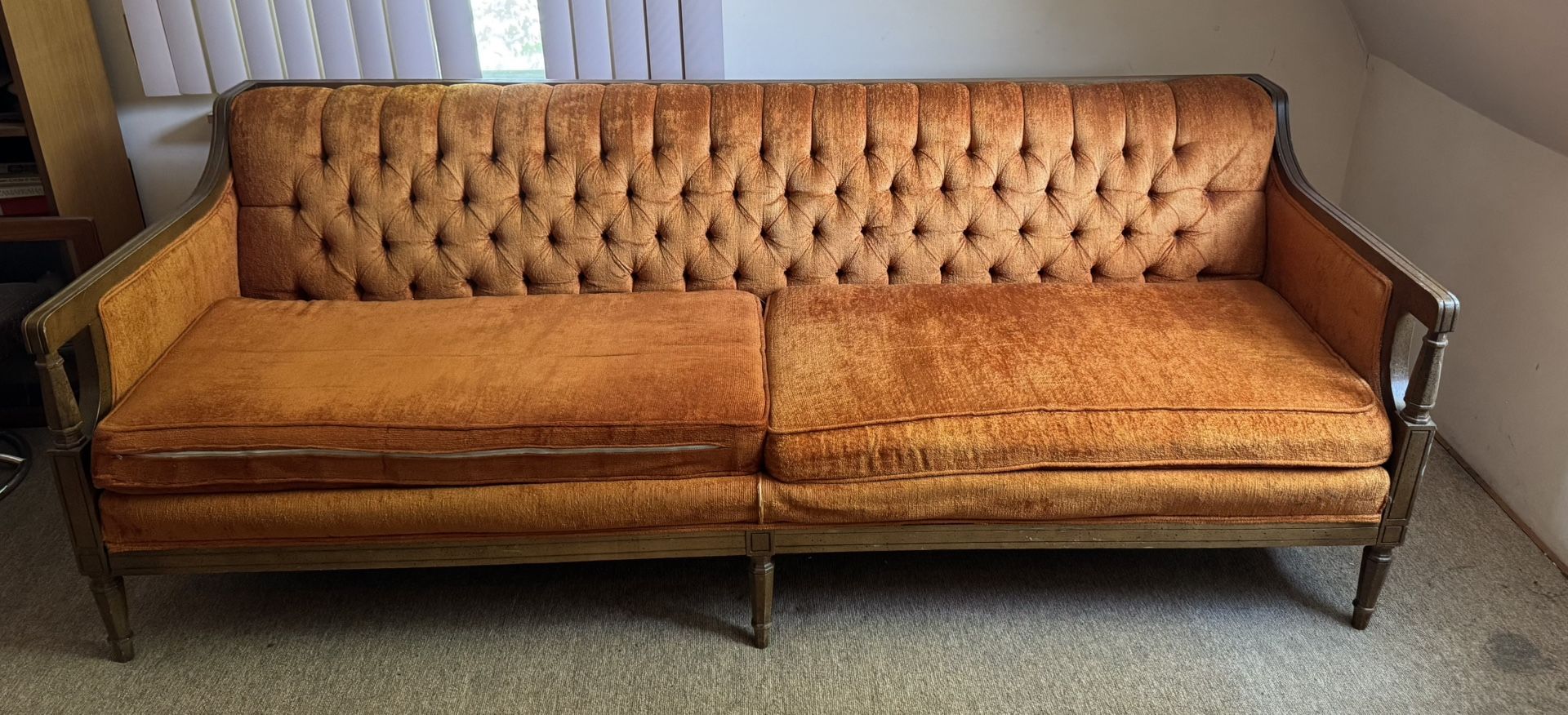 French Provincial Velvet Tufted Sofa And Arm Chair