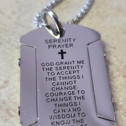 Stainless Steel Serenity Prayer Necklace Pendant Is 1.64"x1".  Shipping Available 