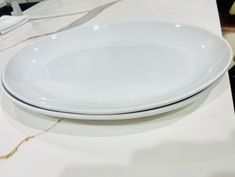 White Ceramic Oval Serving Platters Set of 2
