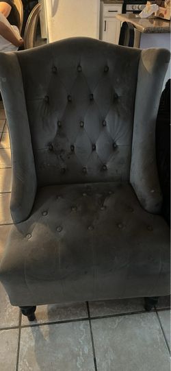 Gray Tufted Wingback Accent Chair