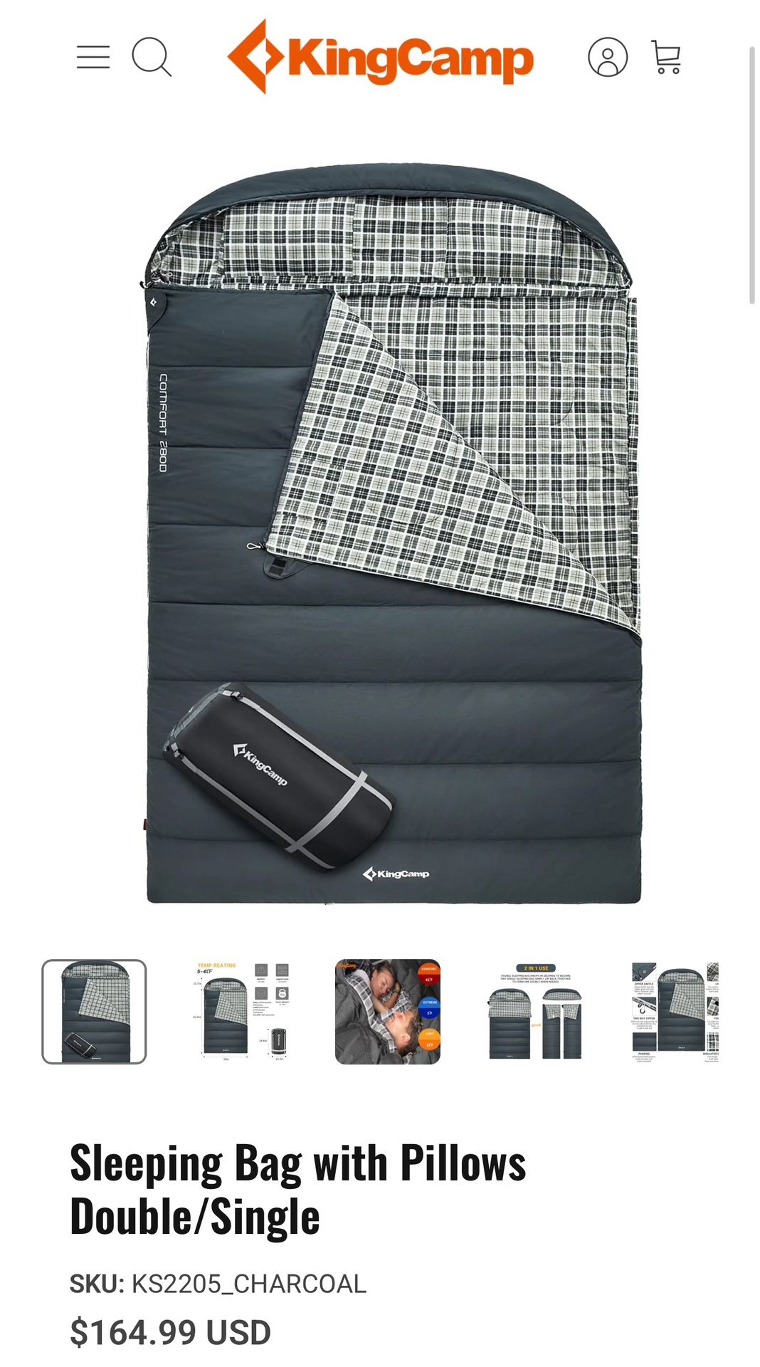 King Camp Sleeping Bag With Pillow Double