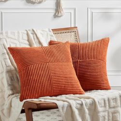 $12 Orange Rust  Set of 2 Burnt Orange Decorative Throw Pillow Covers 28x28 Inch for Living Room Couch Bed, Boho Farmhouse Fall Home Decor, Soft Corss