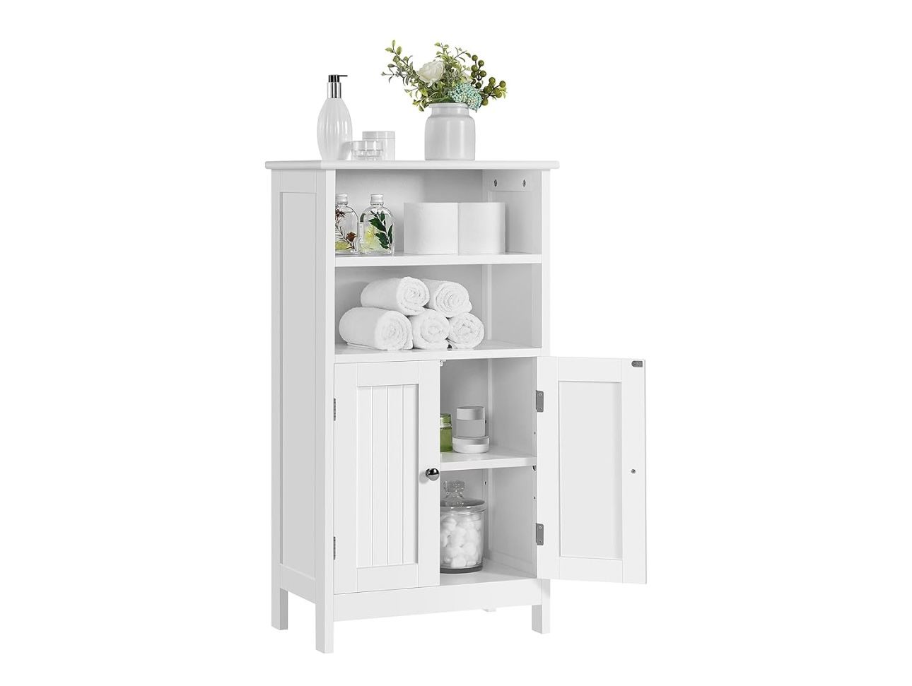 Bathroom Floor Cabinet, Free Standing Cabinet with Double Door and Adjustable Shelf, Side Tall Storage Organizer for Living Room/Kitchen/Hallway/Home