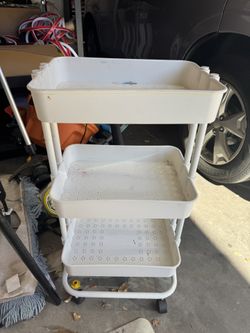 3 Tier Plastic White Cart With Wheels