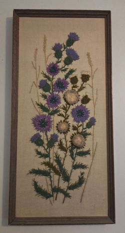 Vintage Floral Crewel Wall Hanging