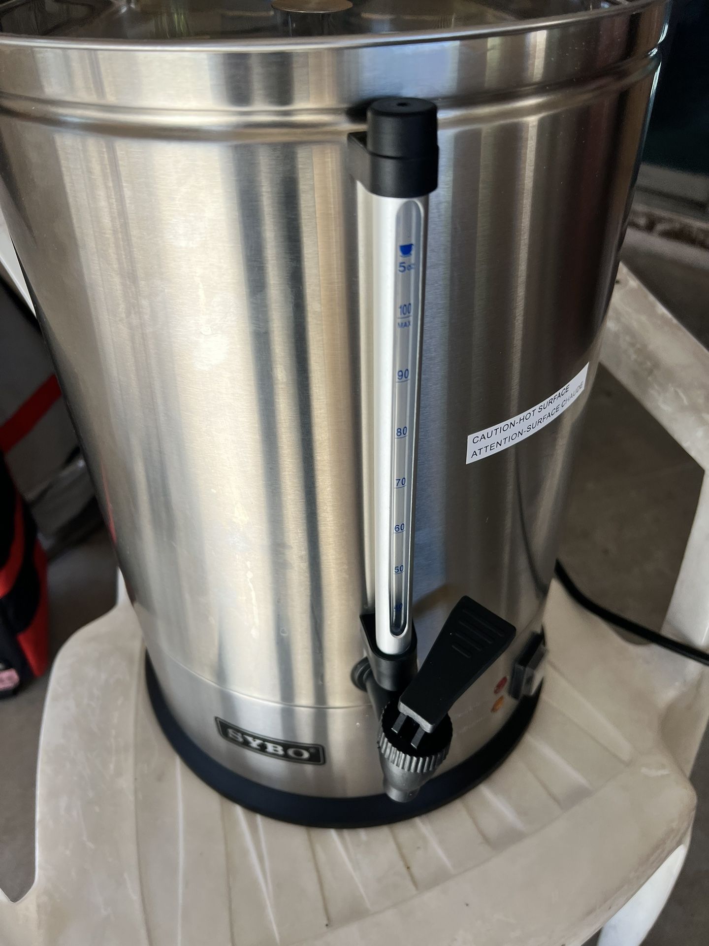 SYBO 2022 Upgrade SR-CP100B Commercial Grade Stainless Steel Percolate Coffee Maker Hot Water Urn for Catering, 100-CUP 16 L, Metallic