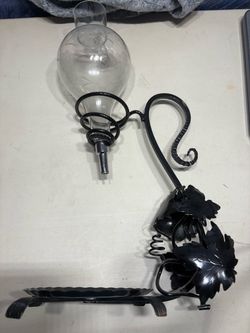 Black Wrought Iron Oil Lamp with Globe Shade