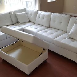 white Faux leather sectional sofa couch ( No ottoman) With pillows new in boxes 112x85