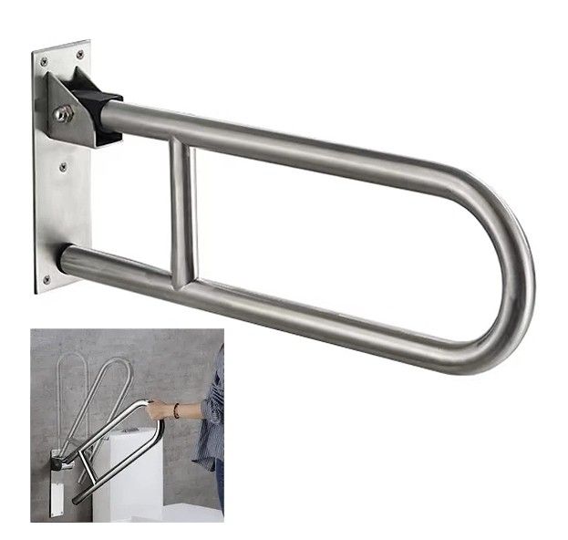 Handicap Grab Bar Rail, Fold Down Grab Bar Support, 24" Stainless Steel