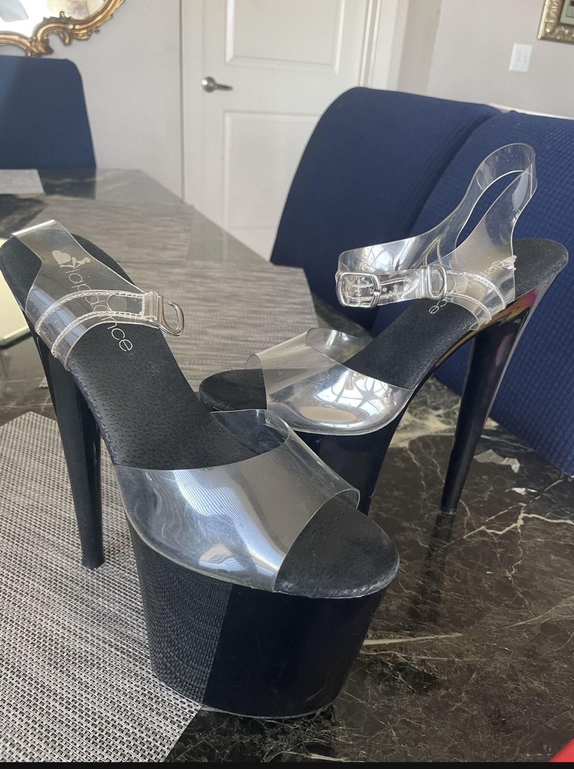 Womens clear black high heel size 10 pleaser paid $90