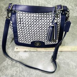 Vintage COACH Purple Leather Straw Boho Shoulder Handbag Buckle Y2K Luxe Tassles
