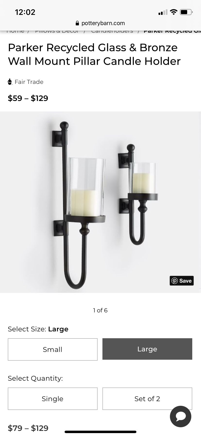 Pottery Barn Wall Candle Holder