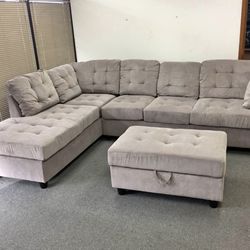 COSTCO Gray Chenille Sectional Couch And Ottoman