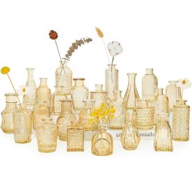 24pcs Glass Bud Vase Set, Small Gold Amber Flower Vases for Centerpieces in Bulk, Mini Vintage Vase for Wedding, Home,Table Decoration