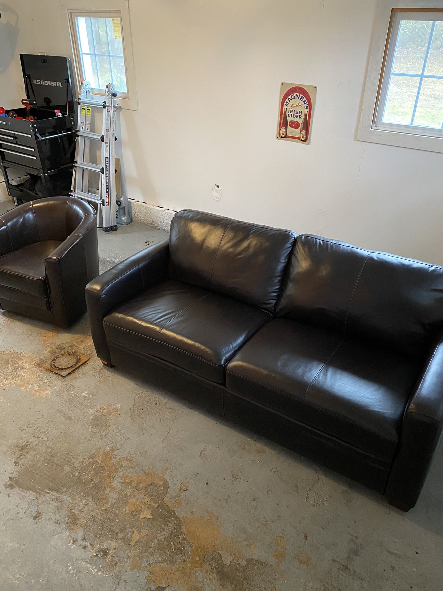 Leather Couch And Swivel Chair 