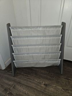 Kids Sling Bookshelf Gray Wood and Canvas