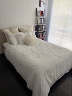 Qeen bed set for sale, mattress, bed frame, duvet, sheets, pillows