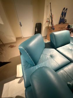 Teal Blue Leather Sofa