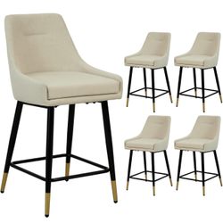 Counter Height Bar Stools Set of 4, Velvet Bar Stools Set of 4 with Back for Kitchen Island Stool Upholstered Barstools with Metel Leg 24 Inch 