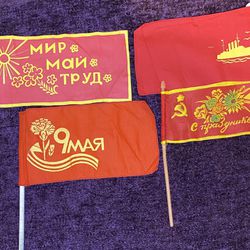 Soviet Vintage, Old Soviet Red Flags , ussr antique - 9 May , Happy Birthday , worship .