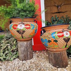 Glazed Terracotta Mexican Talavera Pots