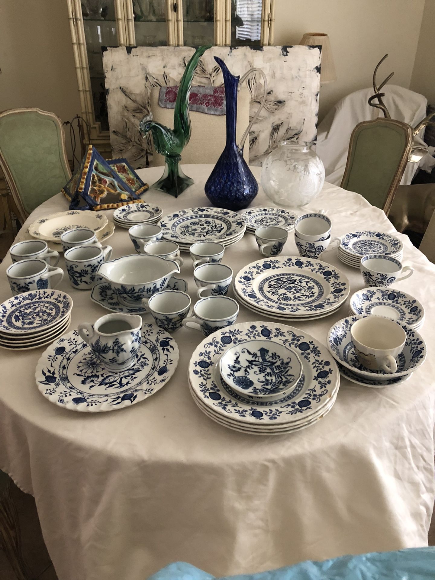 Blue Heritage, Blue Danube, Blue Nordic, Heritage Quality Imperial Blue (Dresden, Homer Laughlin China Co.), Blue Lily and 5 Saucers Marked Japan