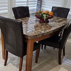 Marble Table And 4 Leather Chairs