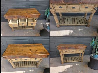 Butcher Block table 50"L X 35. 5"T X 18" Deep read description