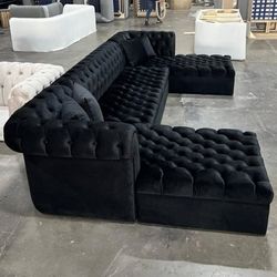 LAUREN BLACK VELVET DOUBLE CHAISE SECTIONAL