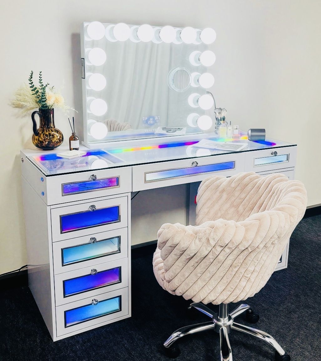 BLACK FRIDAY SPECIAL!!!  VANITY SET   W 11   GLASS  FRONTED  DRAWER   W RGB AND PRO MIRROR 
