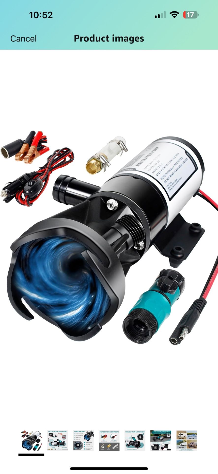 WASSERMANN Macerator Waste Pump 12V RV Portable Pump for Sewage, 12.0A 12GPM Suction 3.2 feet Lift 10 feet,RV Waste Macerator Pump with Quick-Release 