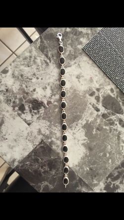 925 Sterling silver ring bracelet 19" with onyx an marcasite stones reversed $30