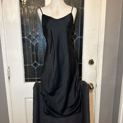 Black Satin Slip Dress | Minimalist Spaghetti Strap Midi Dress