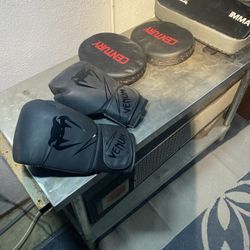 Boxing Gloves, Punching Mitts And UFC Kicking Pad Bundle 