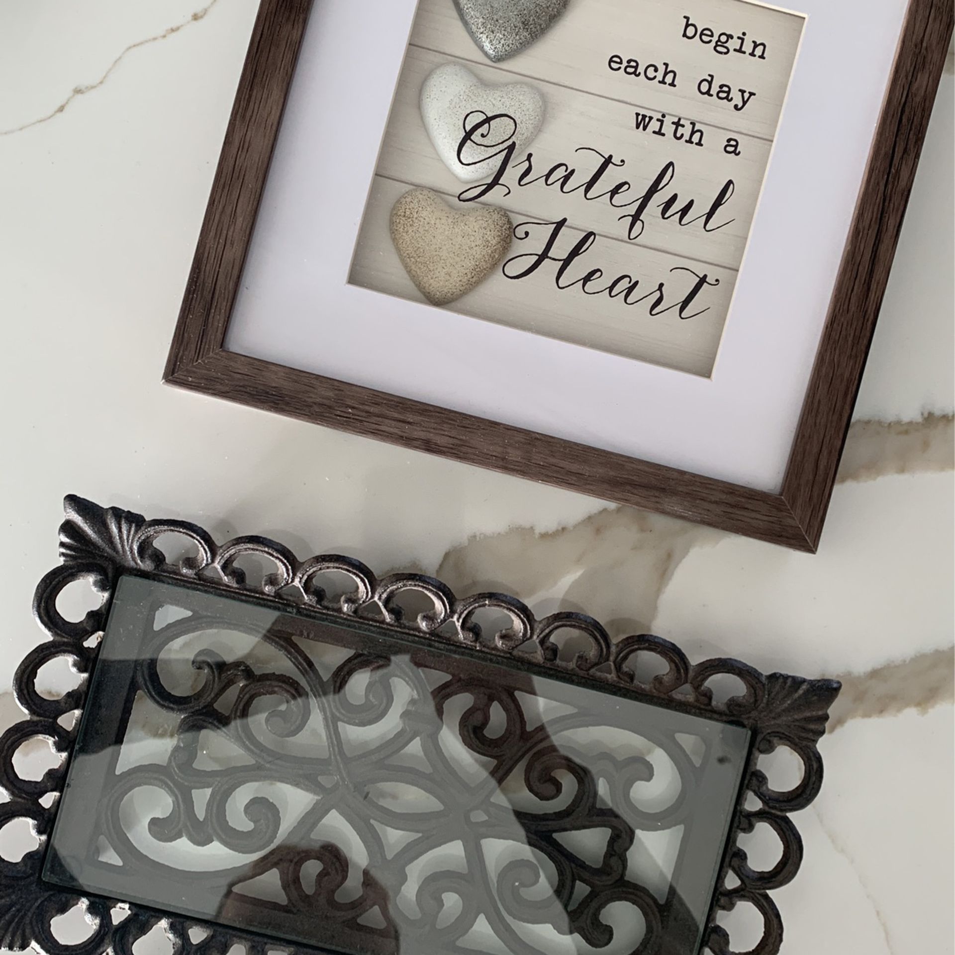Grateful Heart Picture & Glass Metal Tray 