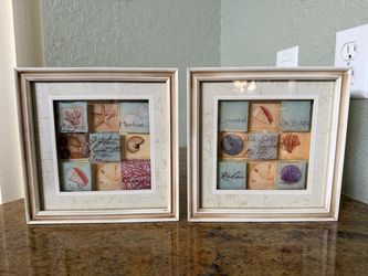 Set of Two Beach Themed Wall Art Pictures, Size 8x8