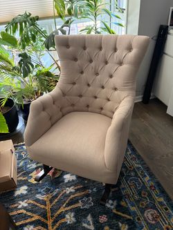 Tufted Wingback Accent Rocking Chair Beige Linen