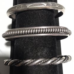 Vintage Sterling Silver Cuff Bracelets 
