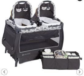 New baby trend twin nursery center pack and play sleeper goodnight forest elephants owls crib