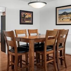 Solid Wood Table with Six Chairs