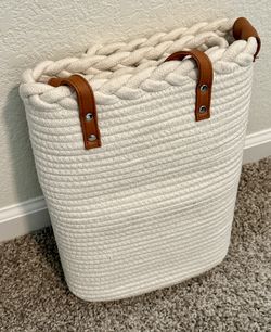 White Large Cotton Rope Basket (13.7"x17.7"), Blanket Basket...