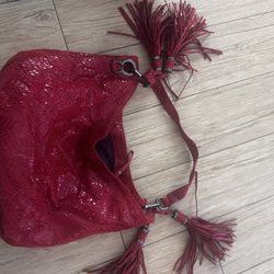 Sondra Roberts Red Snakeskin Double Tassel Bag
